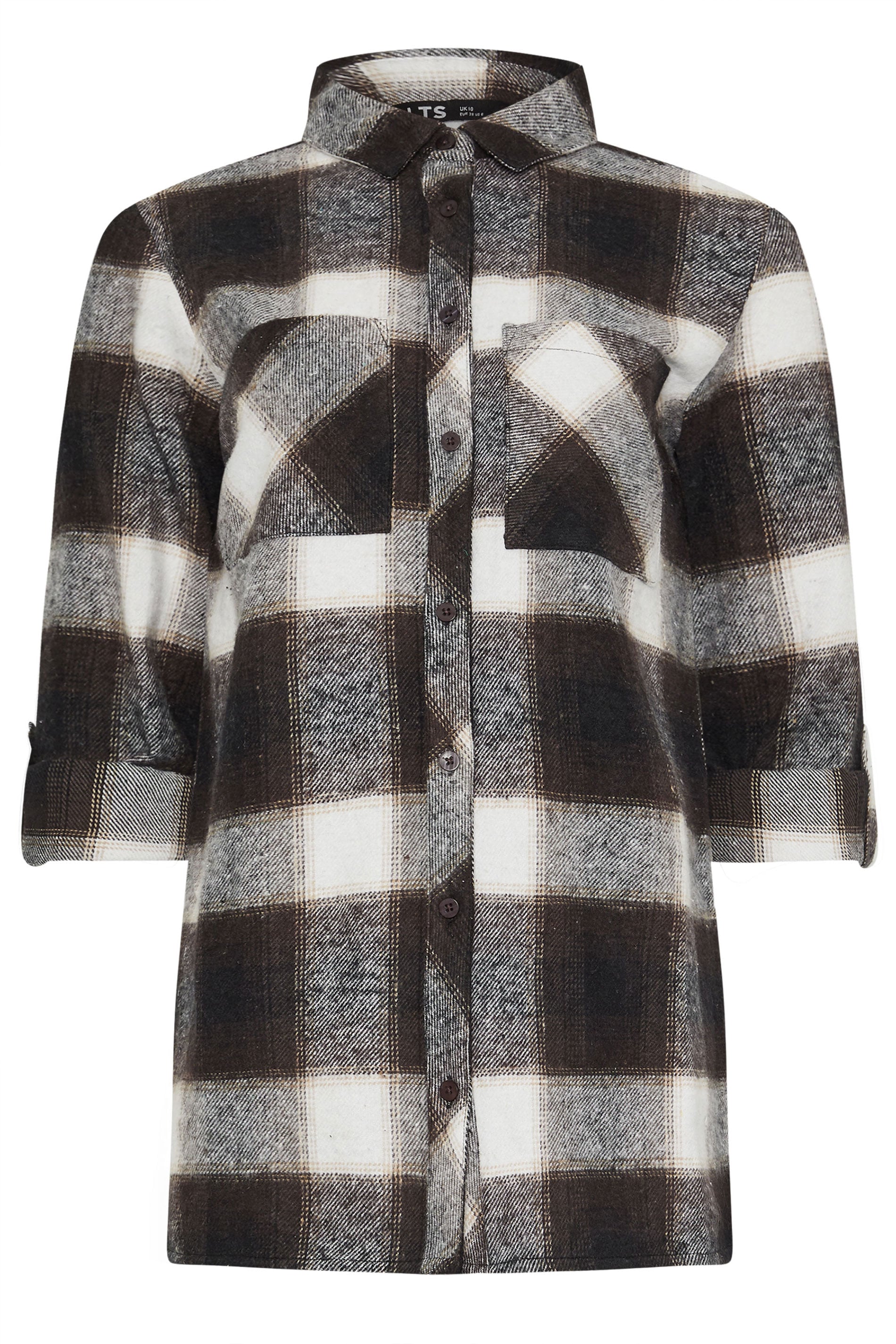  LTS Tall Brown Check Rolled Sleeve Shirt