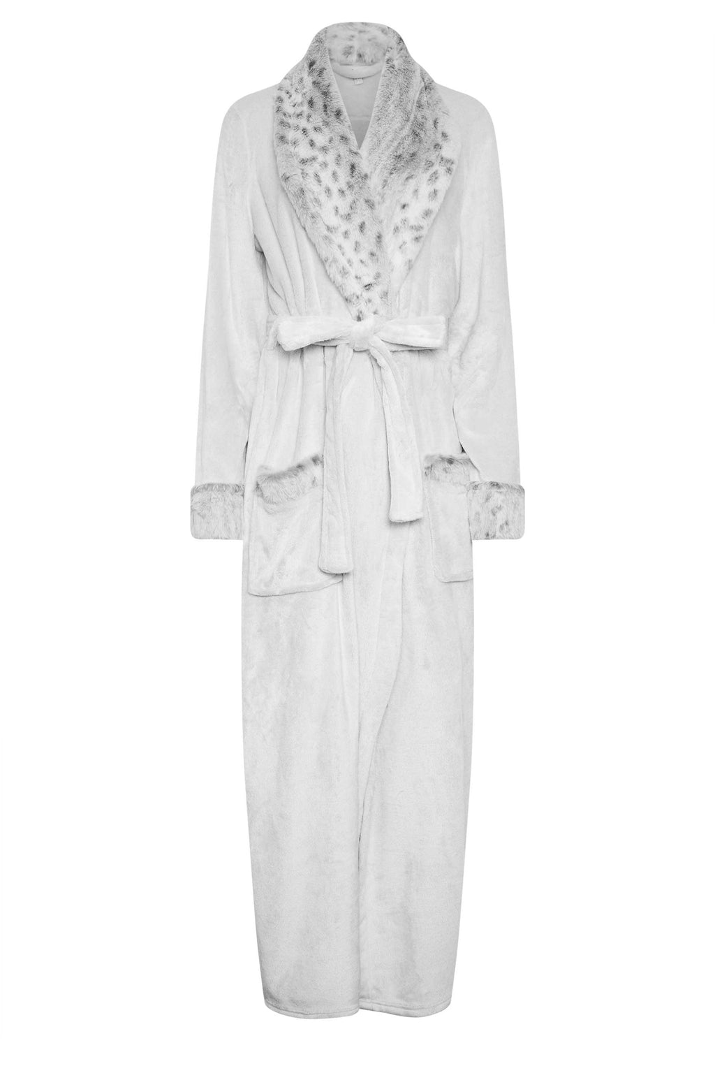  LTS Tall Light Grey Animal Print Shawl Maxi Dressing Gown
