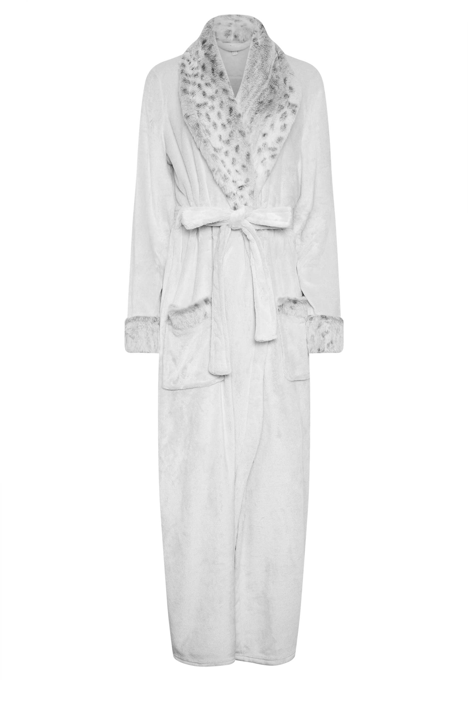  LTS Tall Light Grey Animal Print Shawl Maxi Dressing Gown