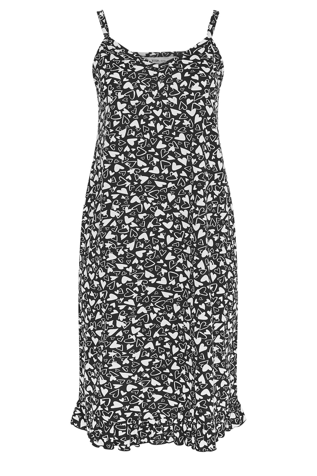  YOURS - Chemise De Nuit Noire & Blanche Imprimé Coeurs