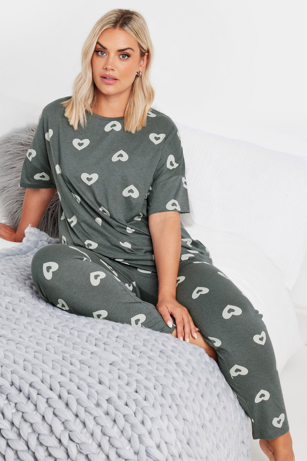  YOURS - Ensemble De Pyjama Gris Imprimé Coeurs