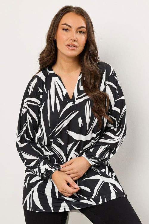 EVANS Curve Black Abstract Print Jersey Blouse