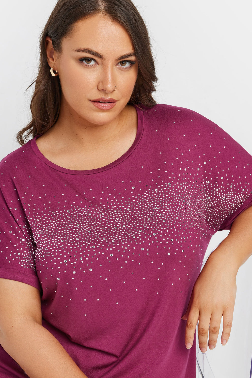  YOURS - T-Shirt Rose Fushia Empiècement Strass