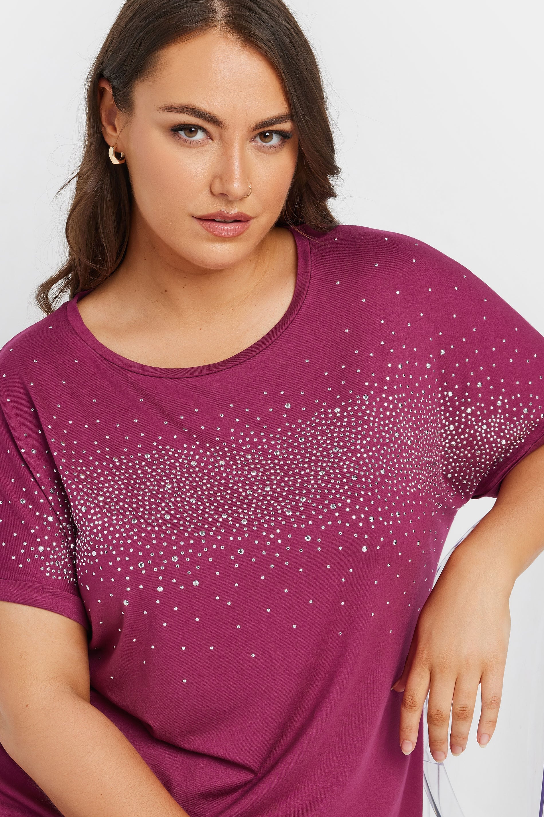  YOURS - T-Shirt Rose Fushia Empiècement Strass