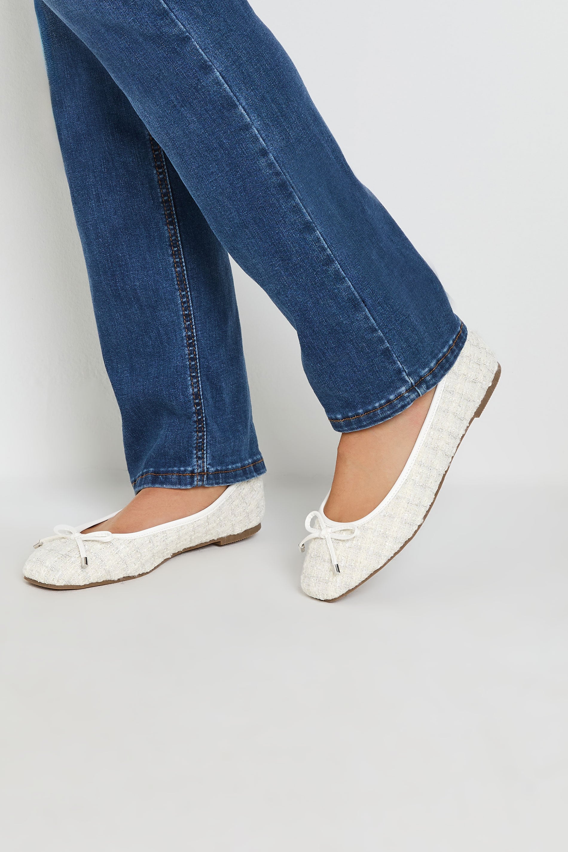  LTS White Boucle Tweed Ballerina Pumps In Standard Fit