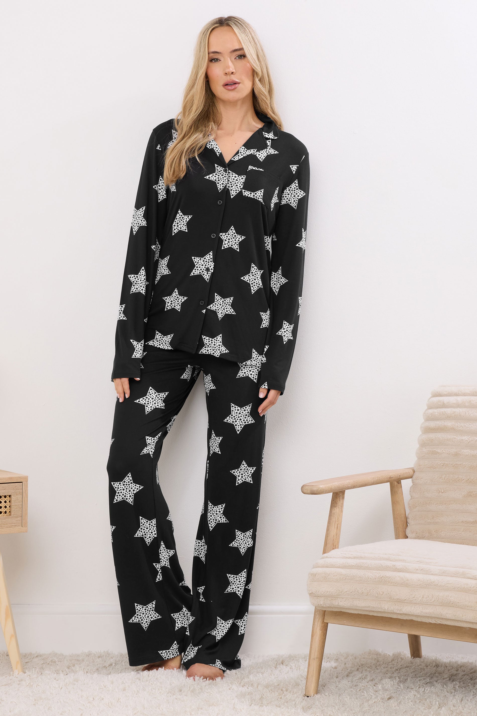  LTS Tall Black Soft Touch Star Pyjama Set