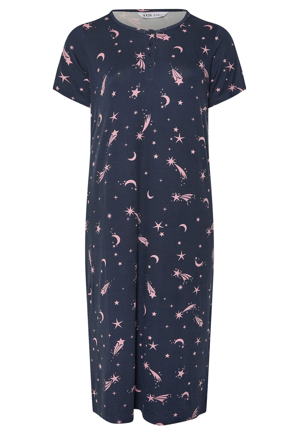  YOURS Curve Chemise De Nuit à Patte De Boutonnage Douce Bleu Marine à étoiles