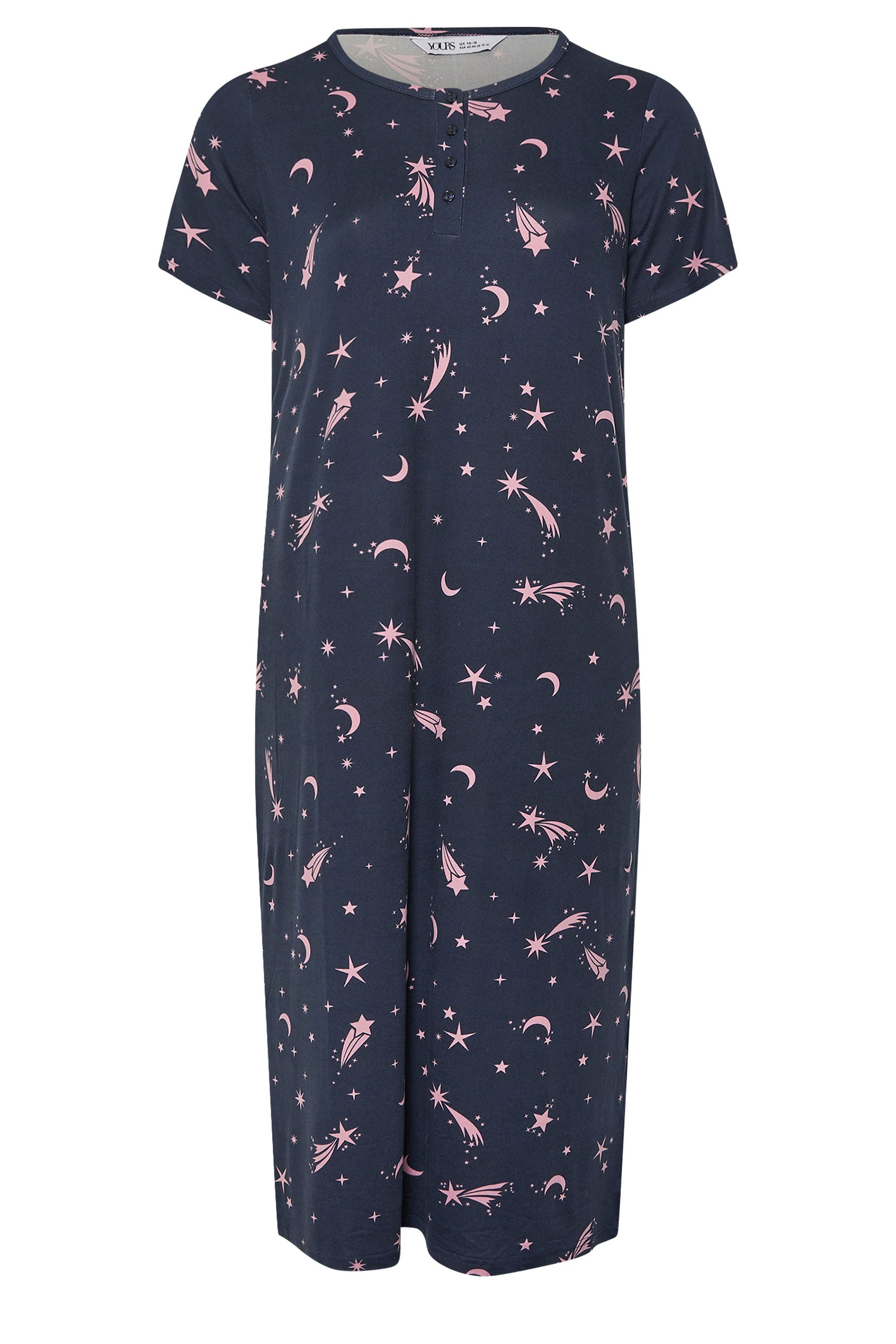  YOURS Curve Chemise De Nuit à Patte De Boutonnage Douce Bleu Marine à étoiles