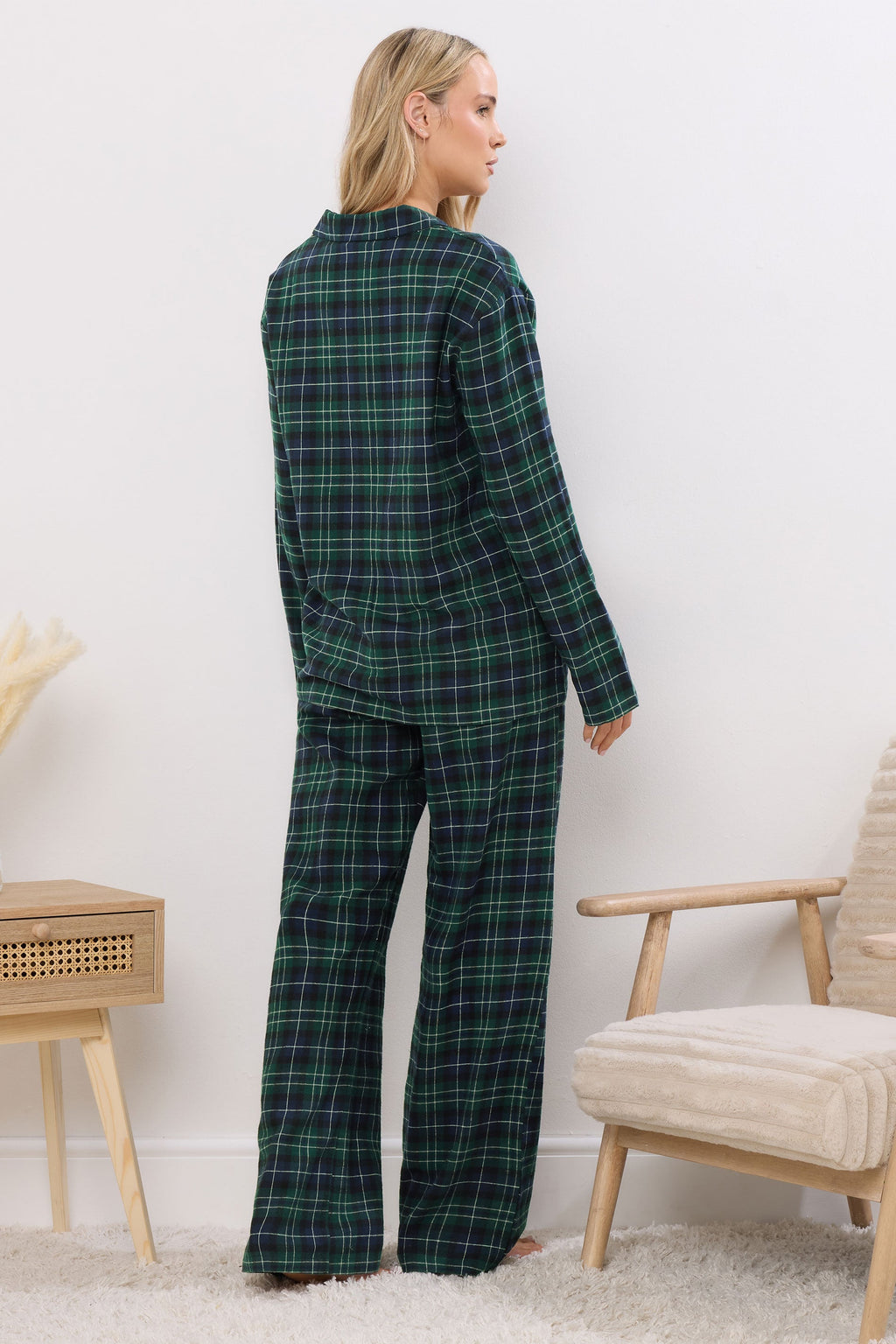  LTS Tall Navy Blue & Green Cotton Check Pyjama Set