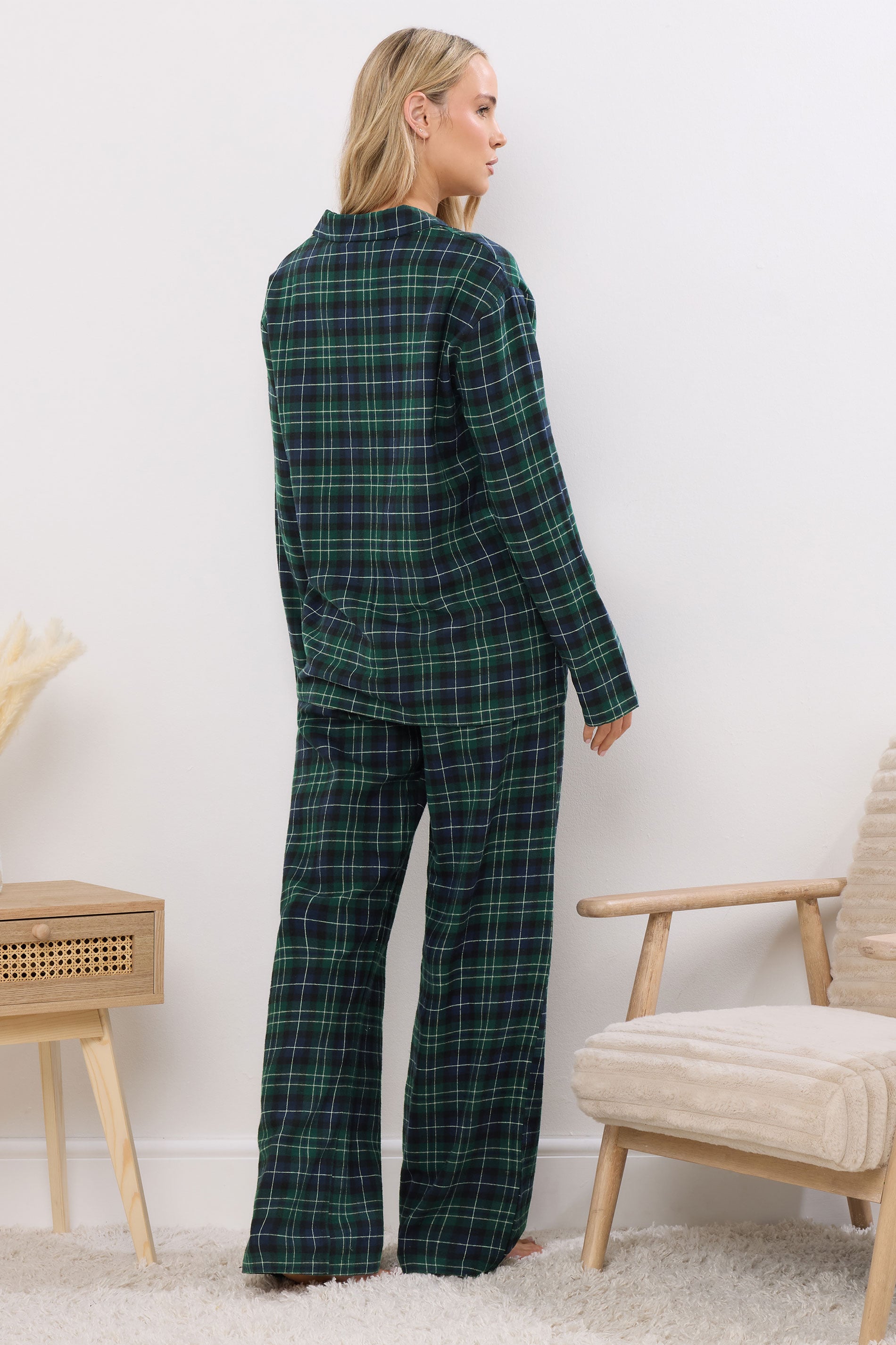  LTS Tall Navy Blue & Green Cotton Check Pyjama Set