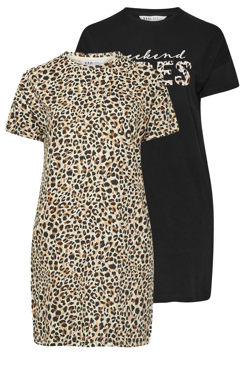  YOURS - Lot De 2 Chemises De Nuit Noire & Léopard 'Weekend Vibes'