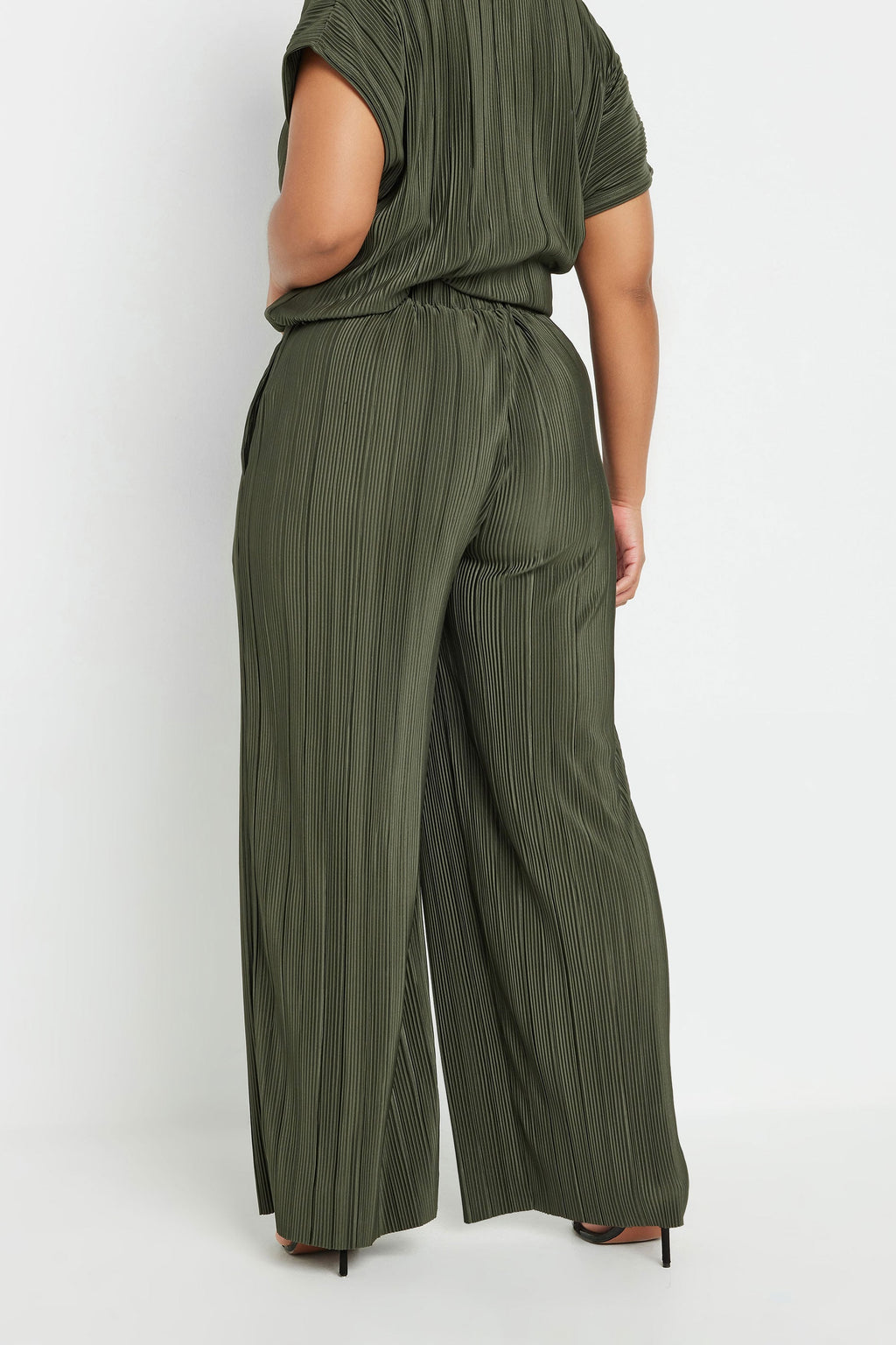  YOURS - Pantalon Wide Leg Vert Kaki Plissé