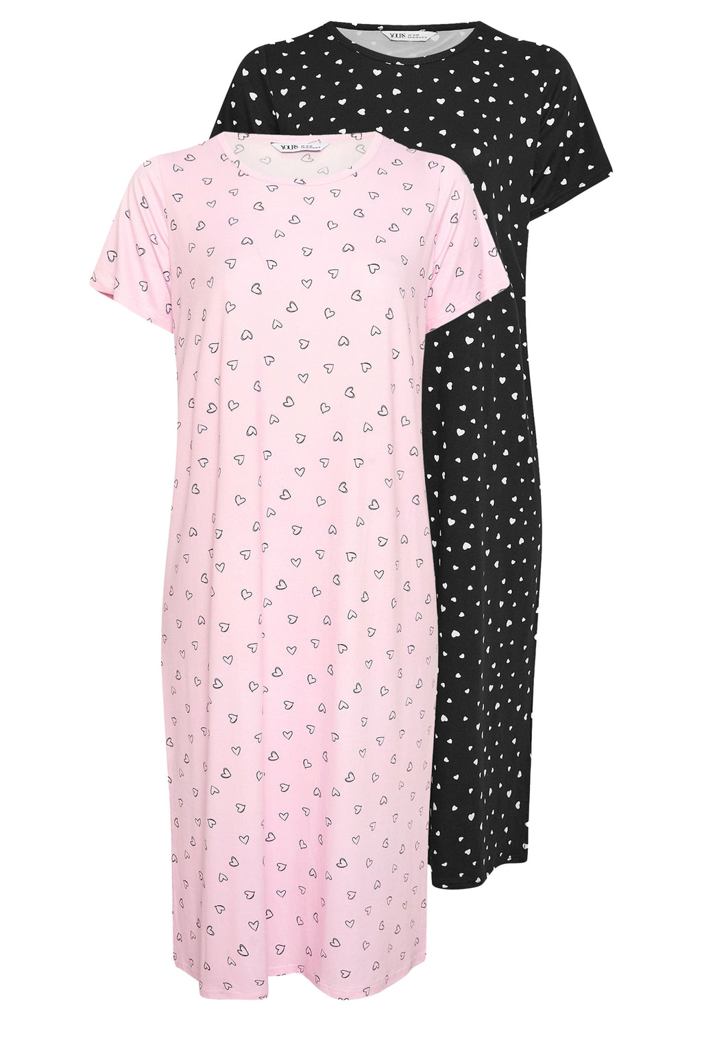  YOURS - Lot De 2 Chemises De Nuit Noire & Rose Coeurs