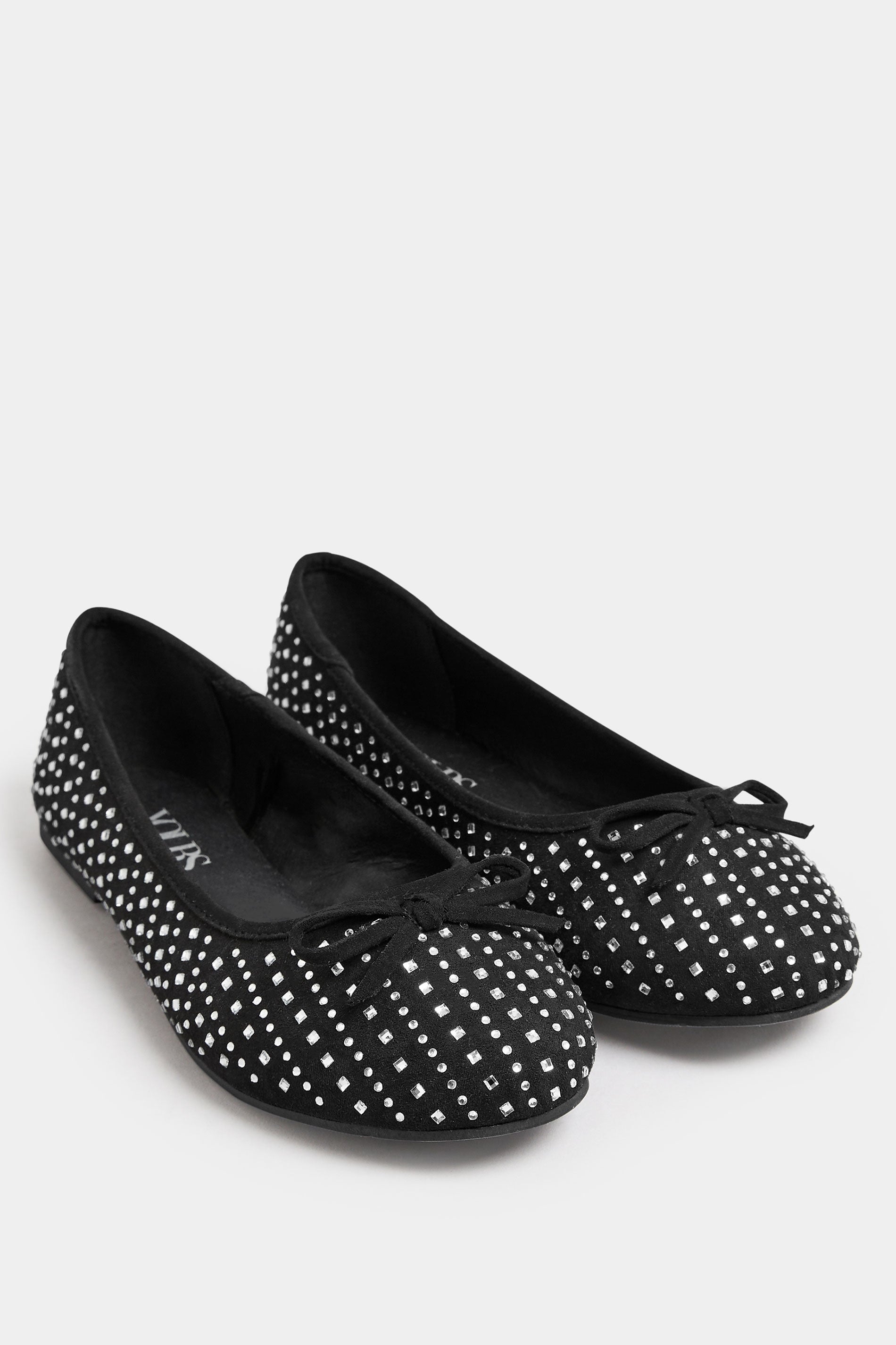  Ballerines Noires Paillettées à Strass Pieds Larges EEE
