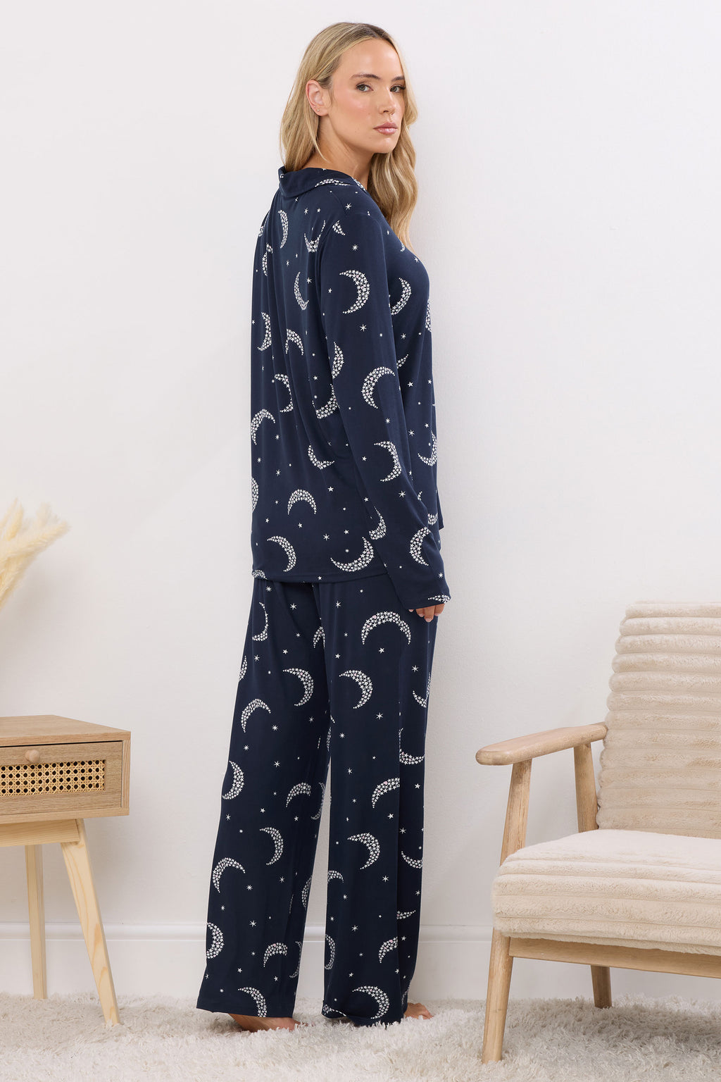  LTS Tall Navy Blue Soft Touch Moon Pyjama Set
