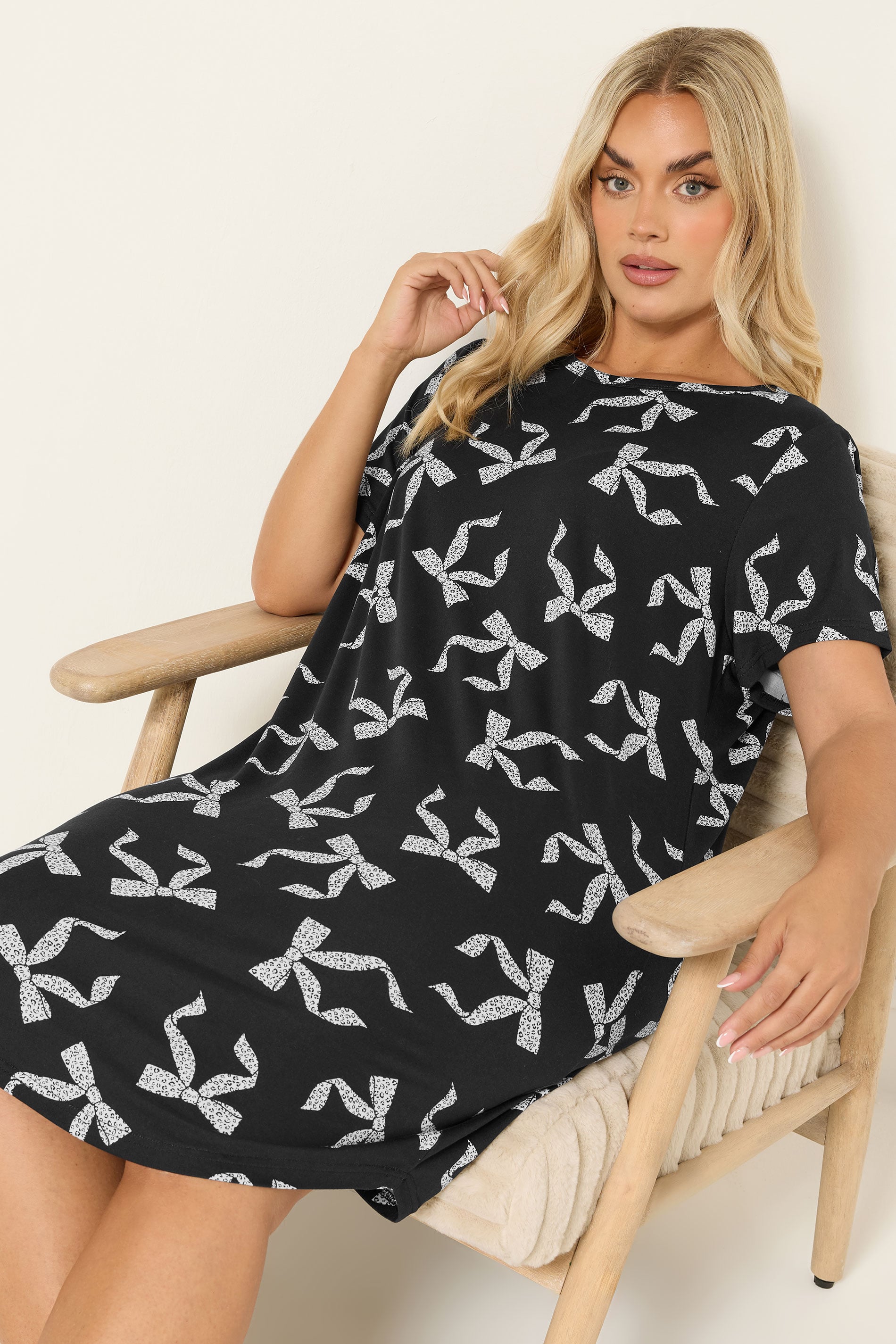  YOURS Curve Chemise De Nuit Douce Au Toucher Avec Nœud Léopard Noir