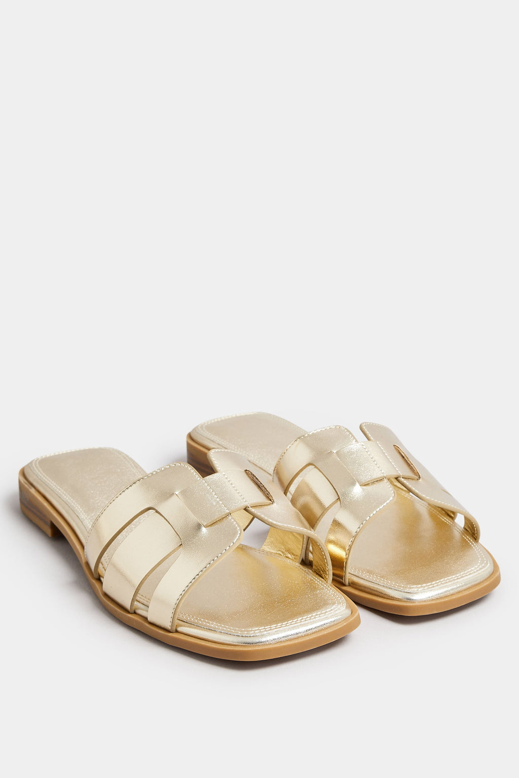  Sandales Mules Dorées Design Découpé Pieds Extra Larges EEE
