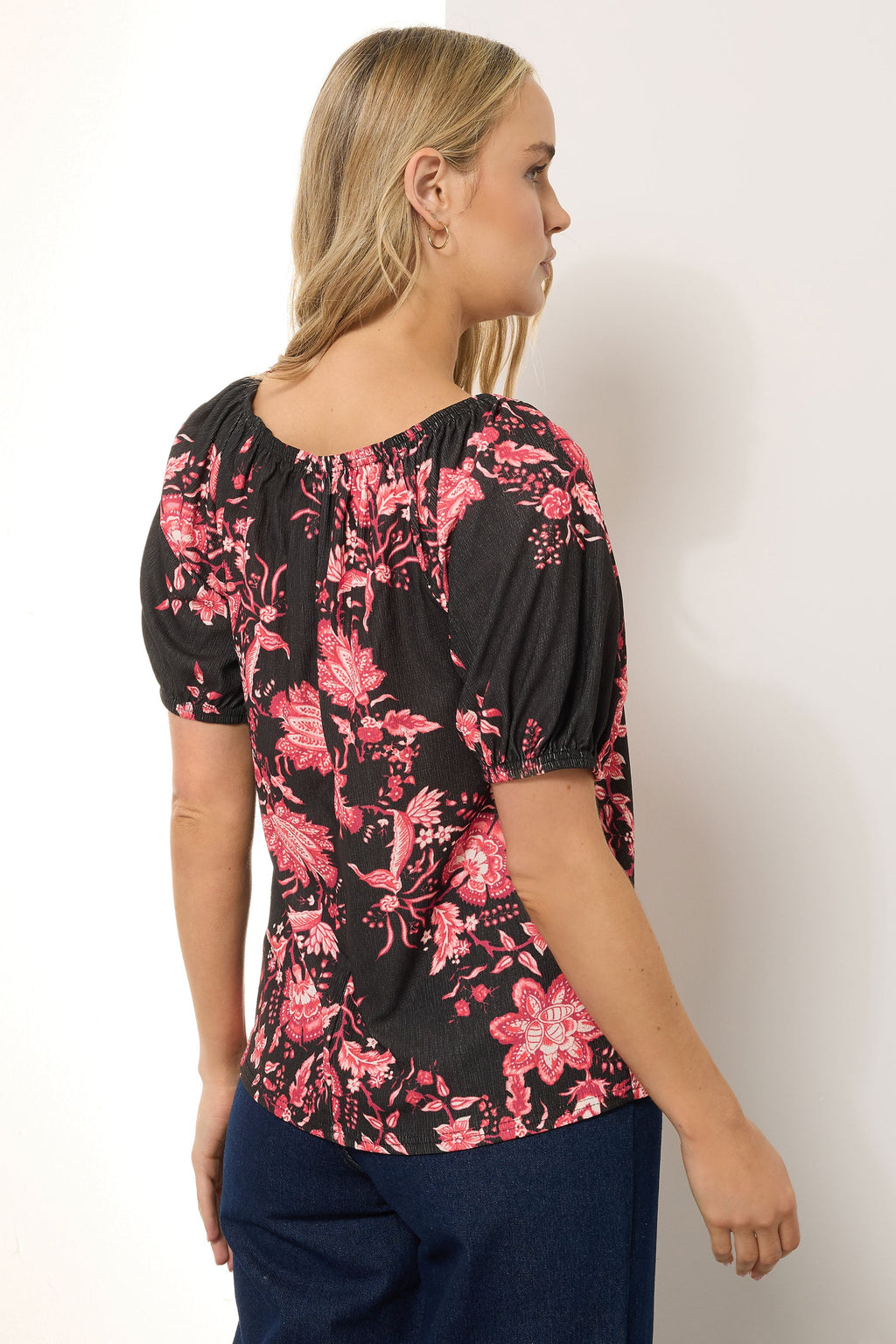  LTS Tall Black Floral Print Tie Front Top