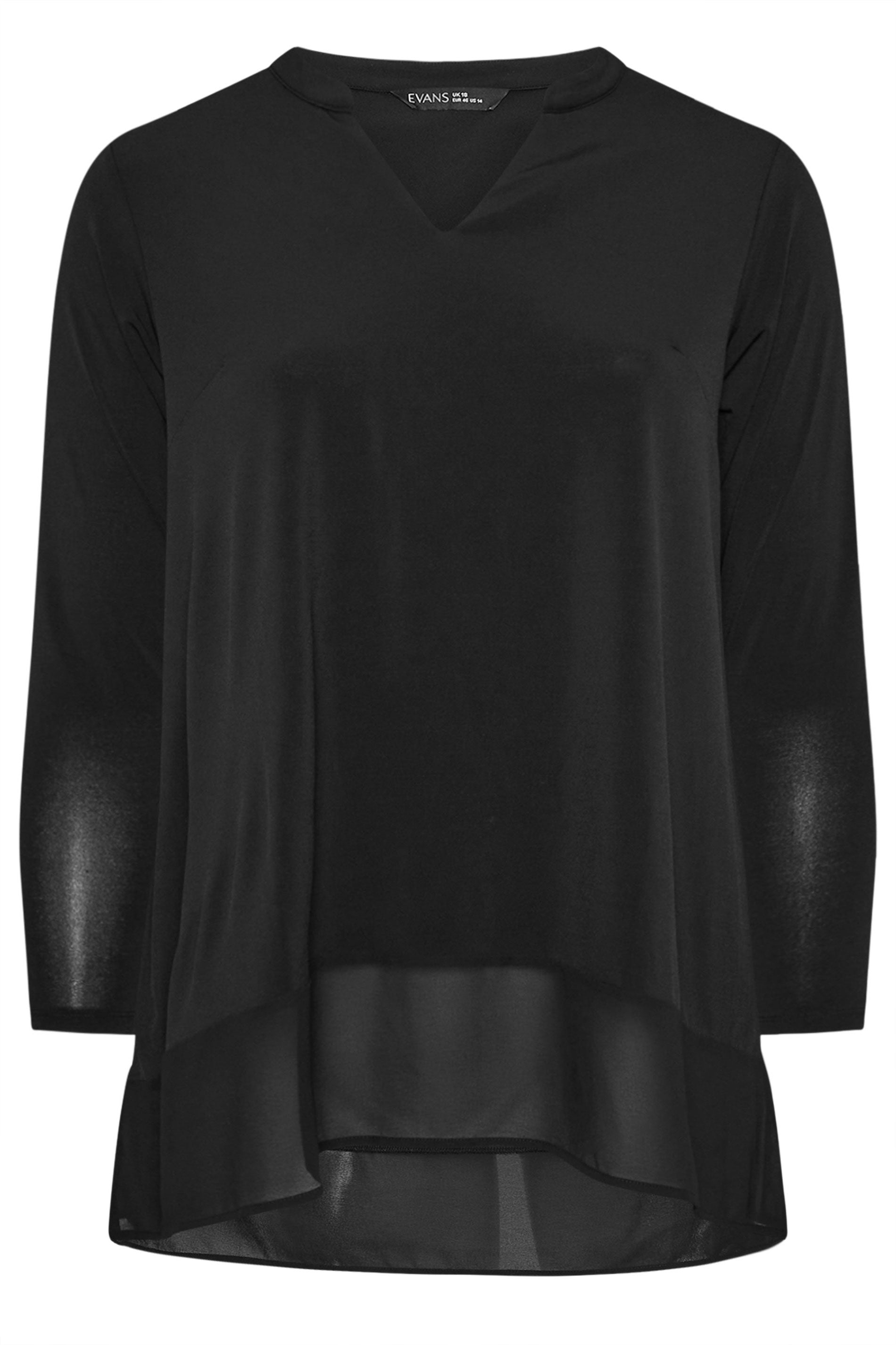  EVANS Curve Black Chiffon Hem Blouse