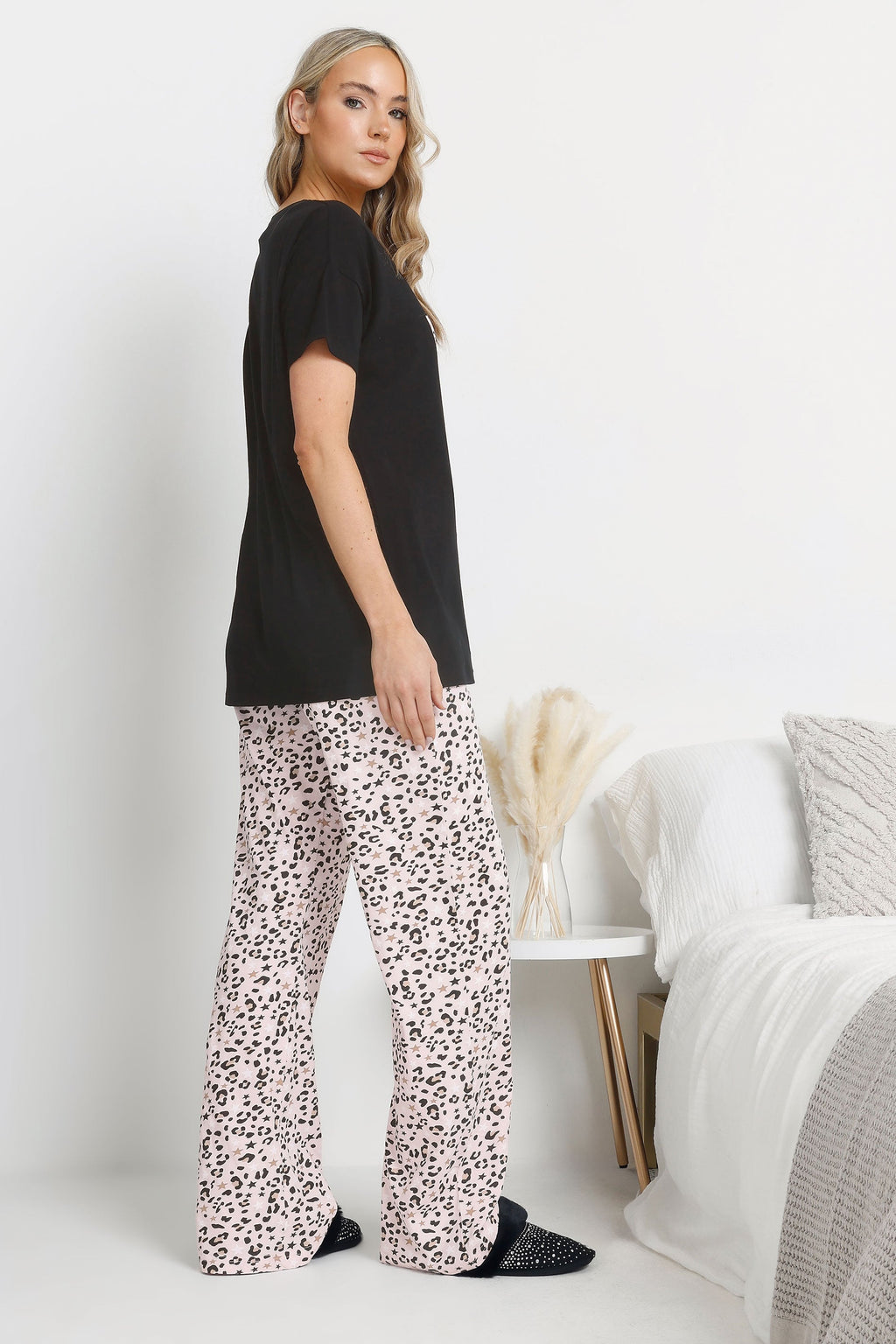  LTS Tall Black Leopard 'Weekend Vibes' Slogan Pyjama Set