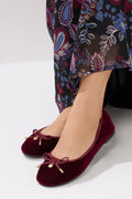  LTS Burgundy Red Velvet Bow Ballerina Pumps In Standard Fit