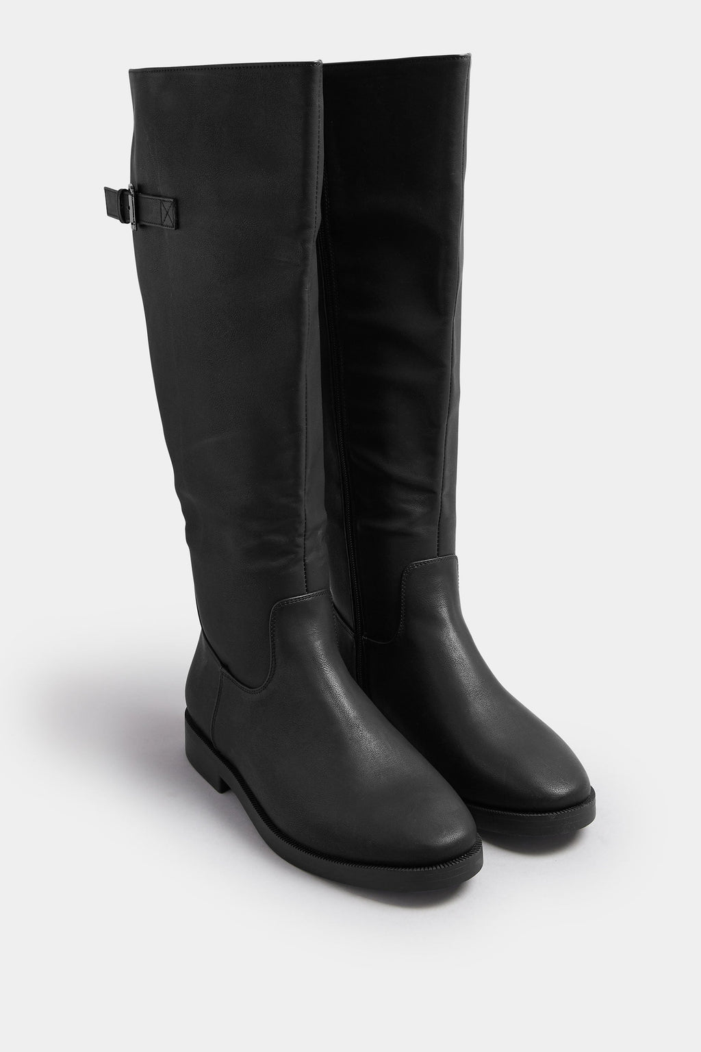  Bottes Hautes En Similicuir Noir Avec Boucle, Coupe Extra Large EEE