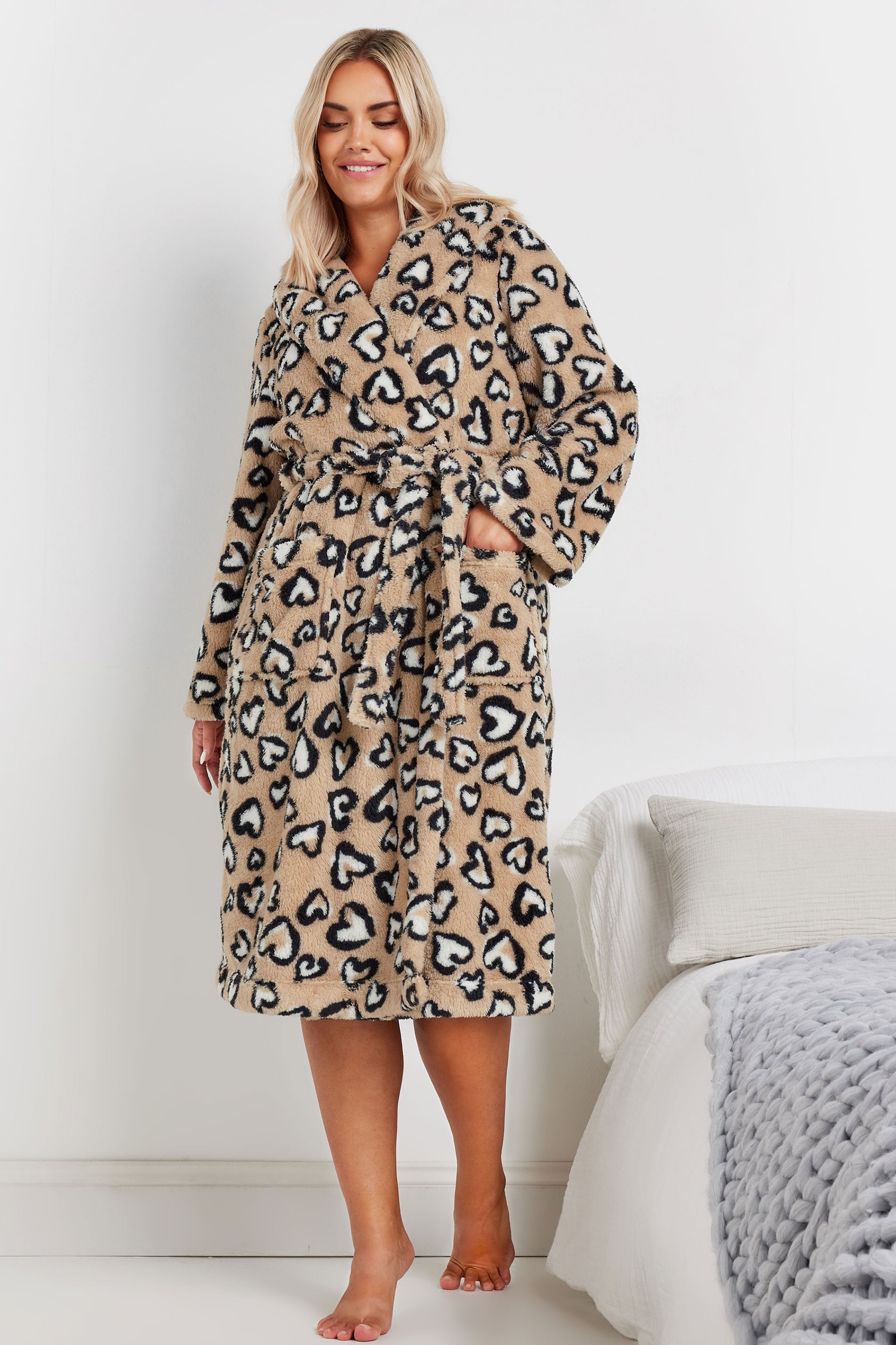  YOURS - Robe De Chambre Beige Léopard En Polaire