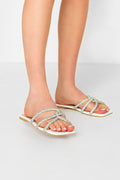  PixieGirl Petite White Diamante Strap Mule Sandals In Standard Fit