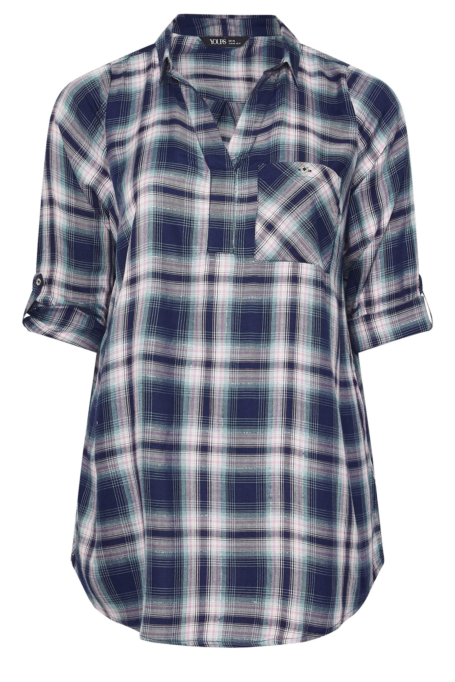  YOURS Curve Chemise à Carreaux Bleu Marine