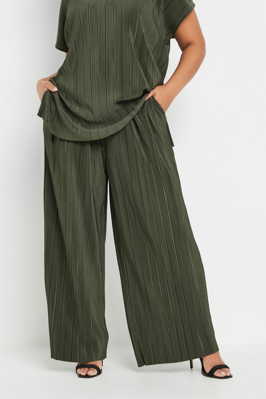  YOURS - Pantalon Wide Leg Vert Kaki Plissé