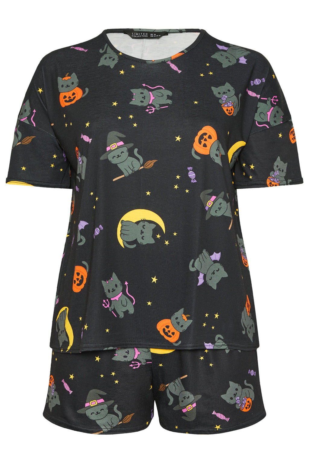  LIMITED COLLECTION Ensemble Pyjama Court Noir Imprimé Halloween Curve