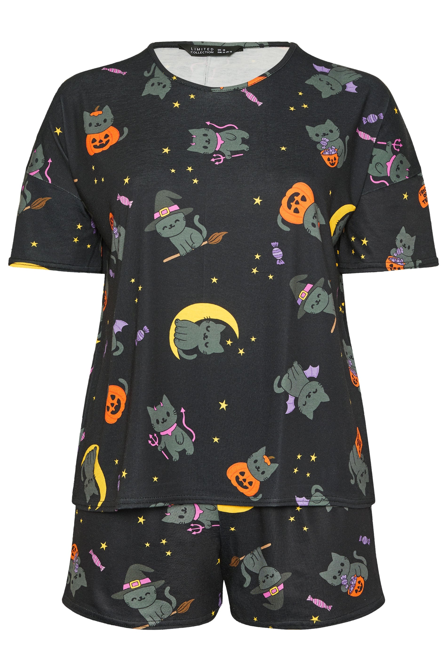  LIMITED COLLECTION Ensemble Pyjama Court Noir Imprimé Halloween Curve