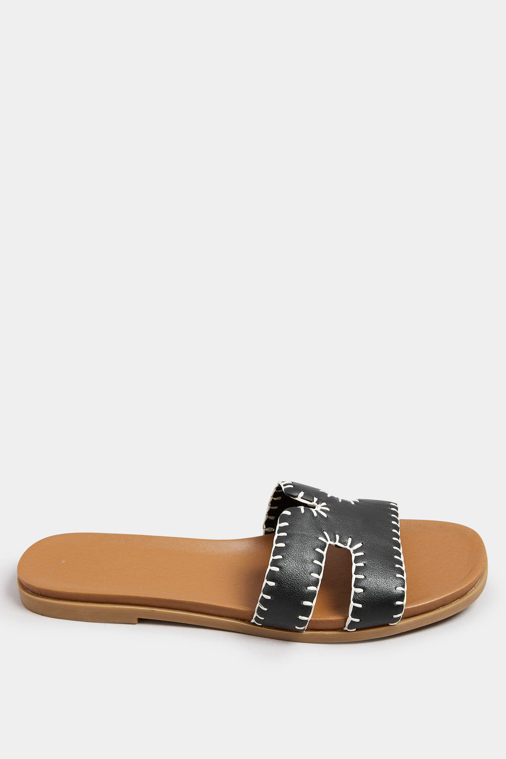  Mules Plates Noires Effet Cuir Design Couture Pieds Extra Larges EEE