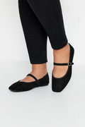  Ballerines Noires Effet Daim Carrées Avant Pieds Extra Larges EEE