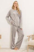  LTS Tall Stone Brown Leopard Embossed Luxe Fleece Pyjama Set