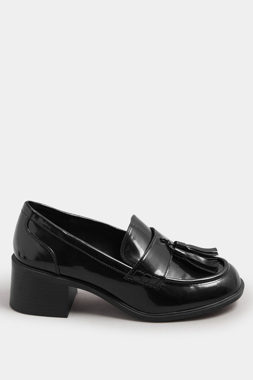  YOURS Curve Mocassins à Talons Et Pampilles En Cuir Verni Noir, Coupe Extra Large EEE