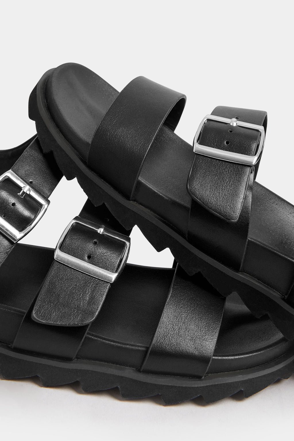  LIMITED COLLECTION - Sandales Noires Boucles Argentées Pieds Extra Larges EEE