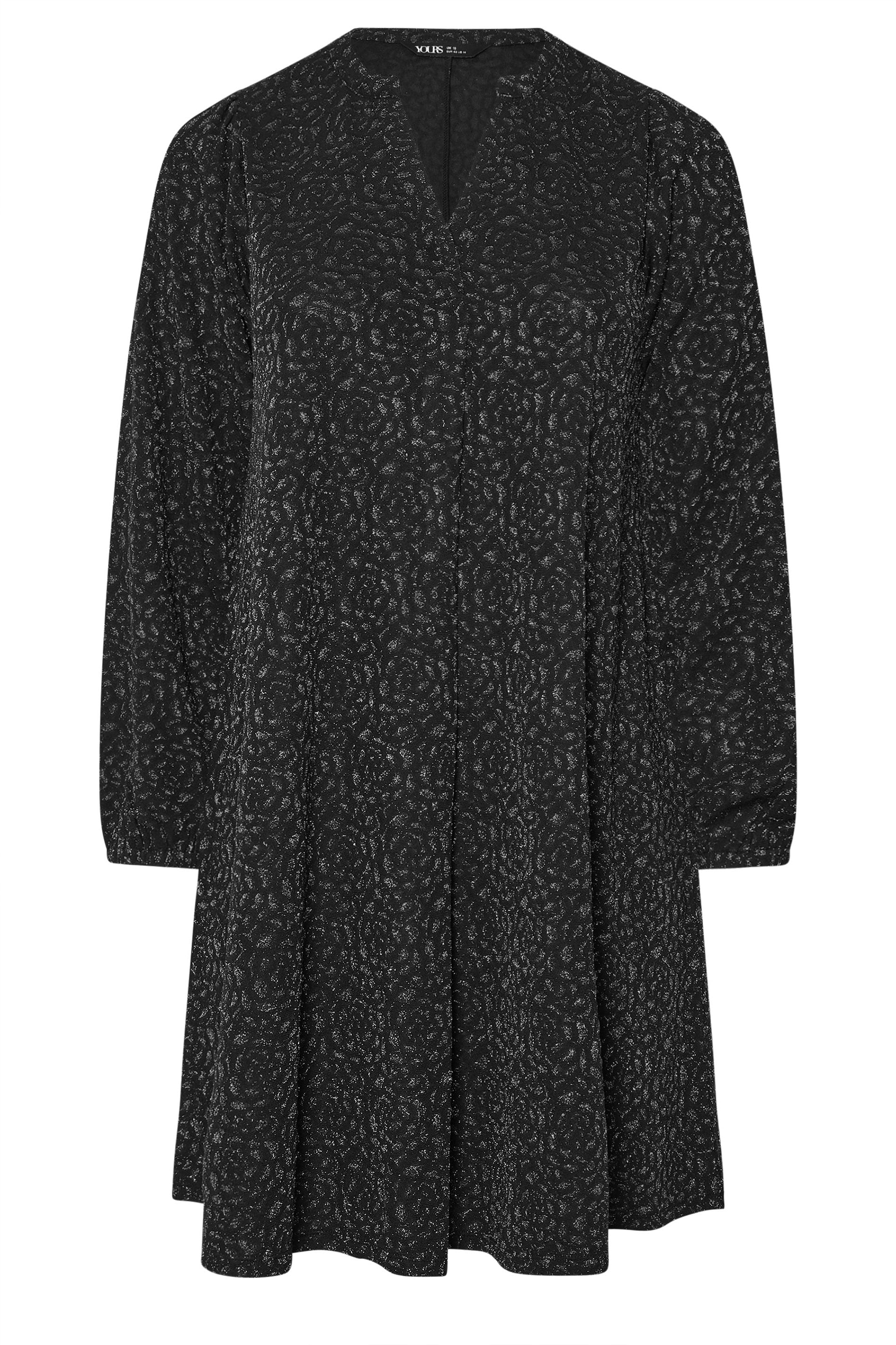  YOURS Curve Robe Courte Plissée Noire Métallisée