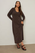  YOURS - Robe Maxi Chocolat Nervurée Volantée