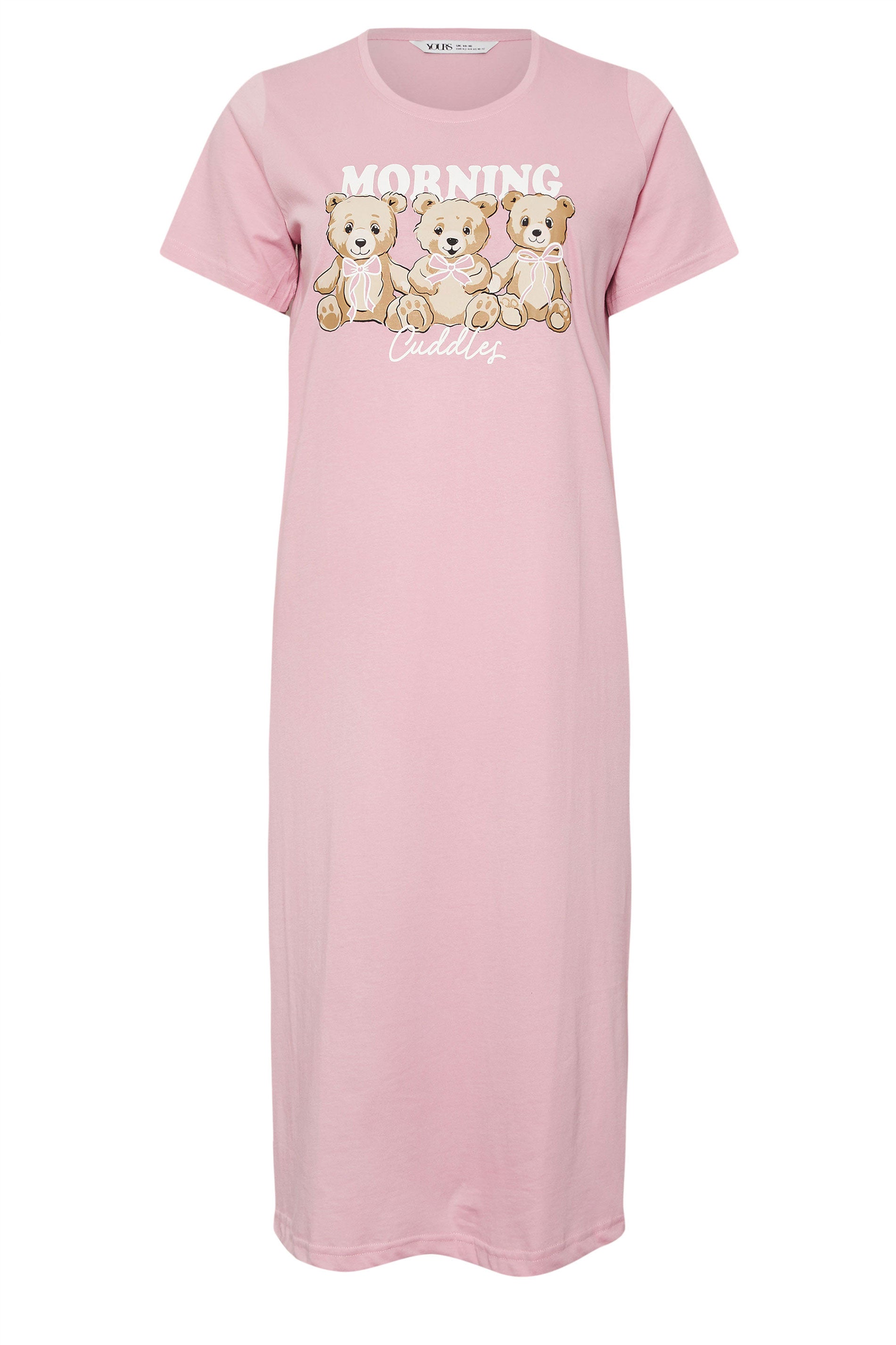  YOURS Curve Chemise De Nuit Midaxi Rose à Imprimé Teddy « Morning Cuddles »