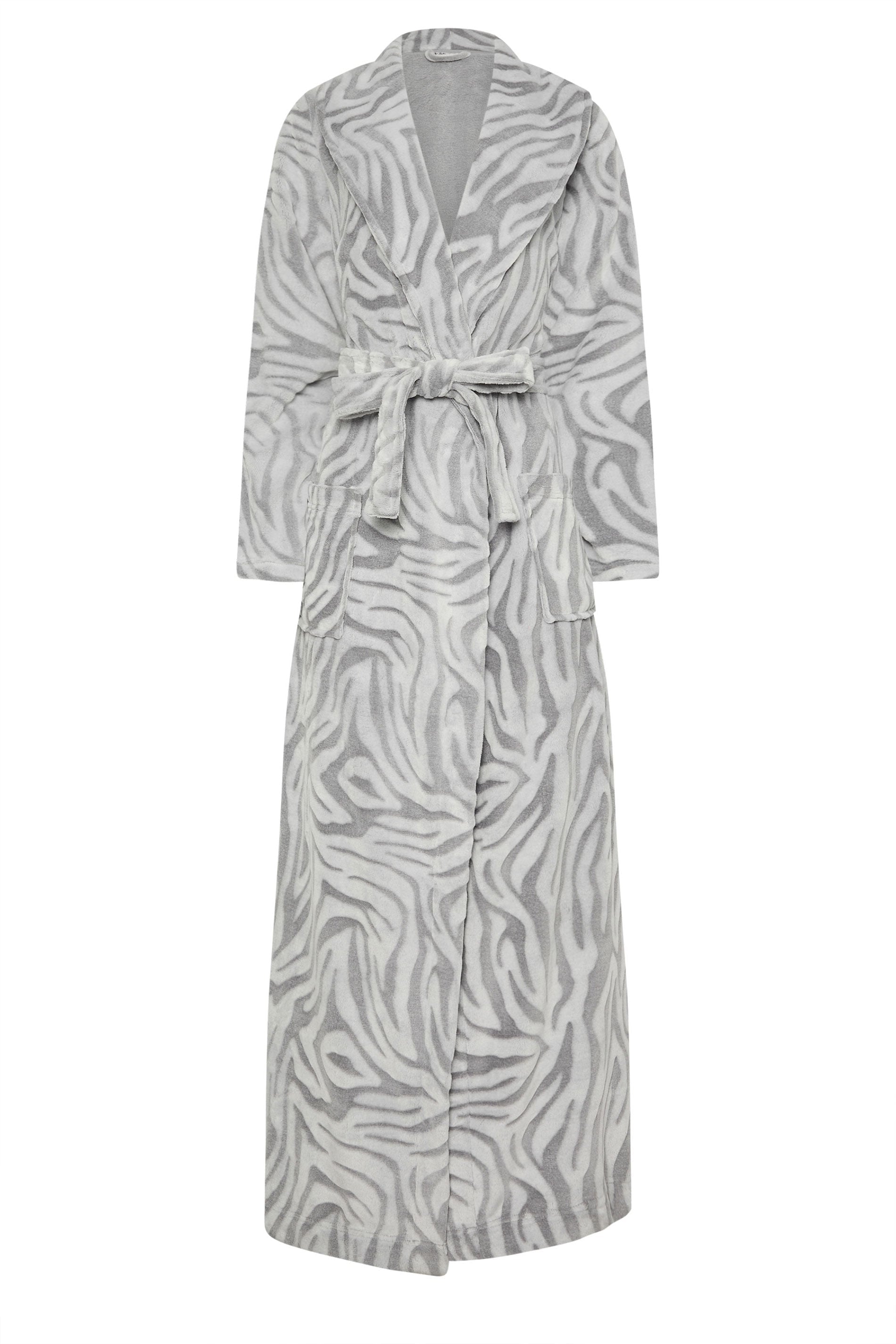  LTS Tall Grey Zebra Print Maxi Dressing Gown