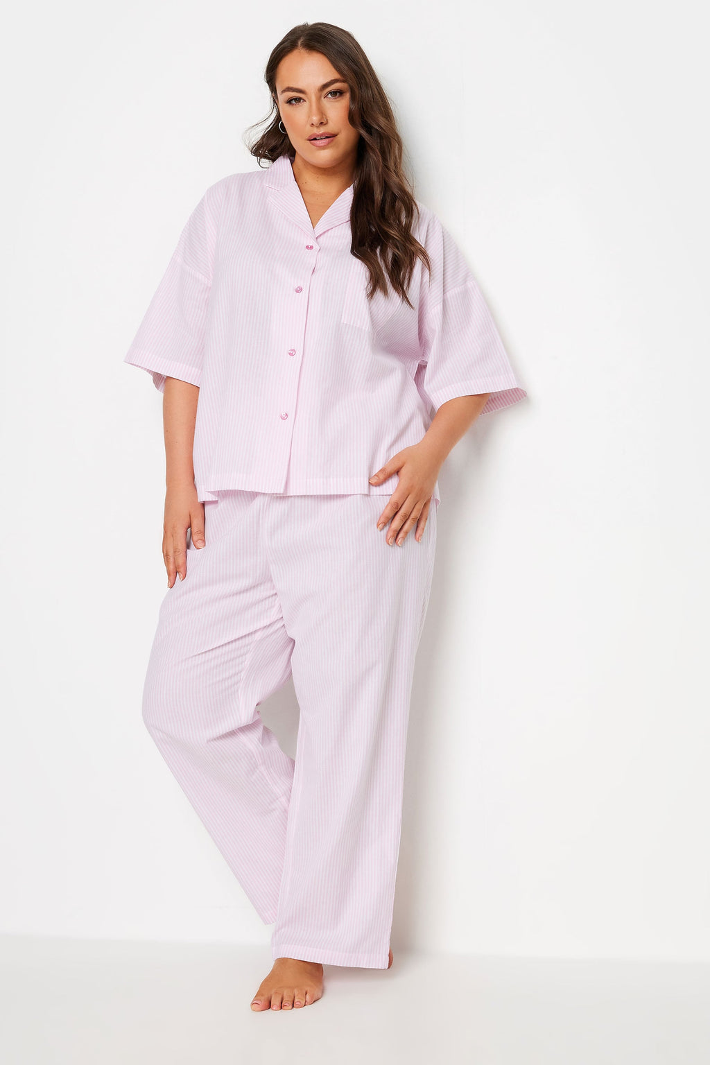  YOURS - Chemisier Pyjama Rose Pastel Design Rayures
