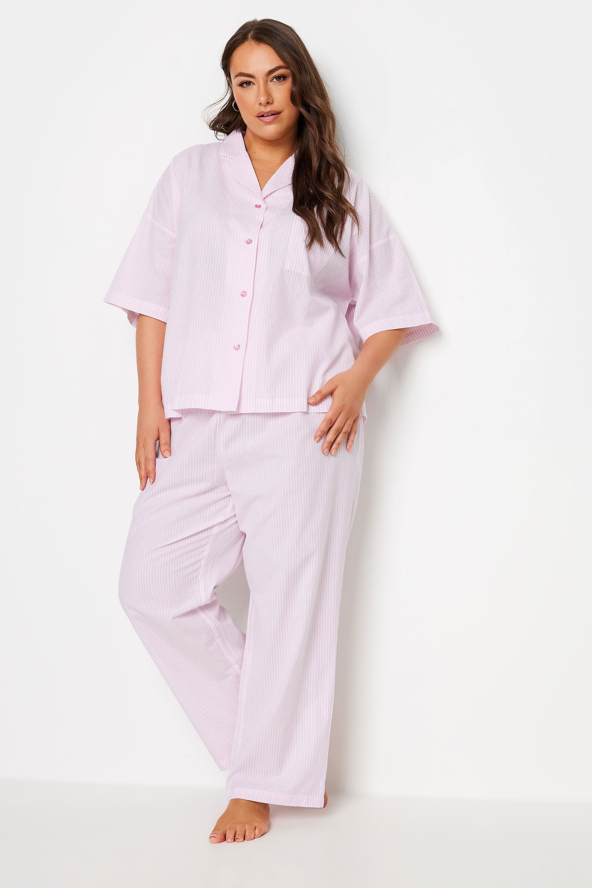  YOURS - Chemisier Pyjama Rose Pastel Design Rayures