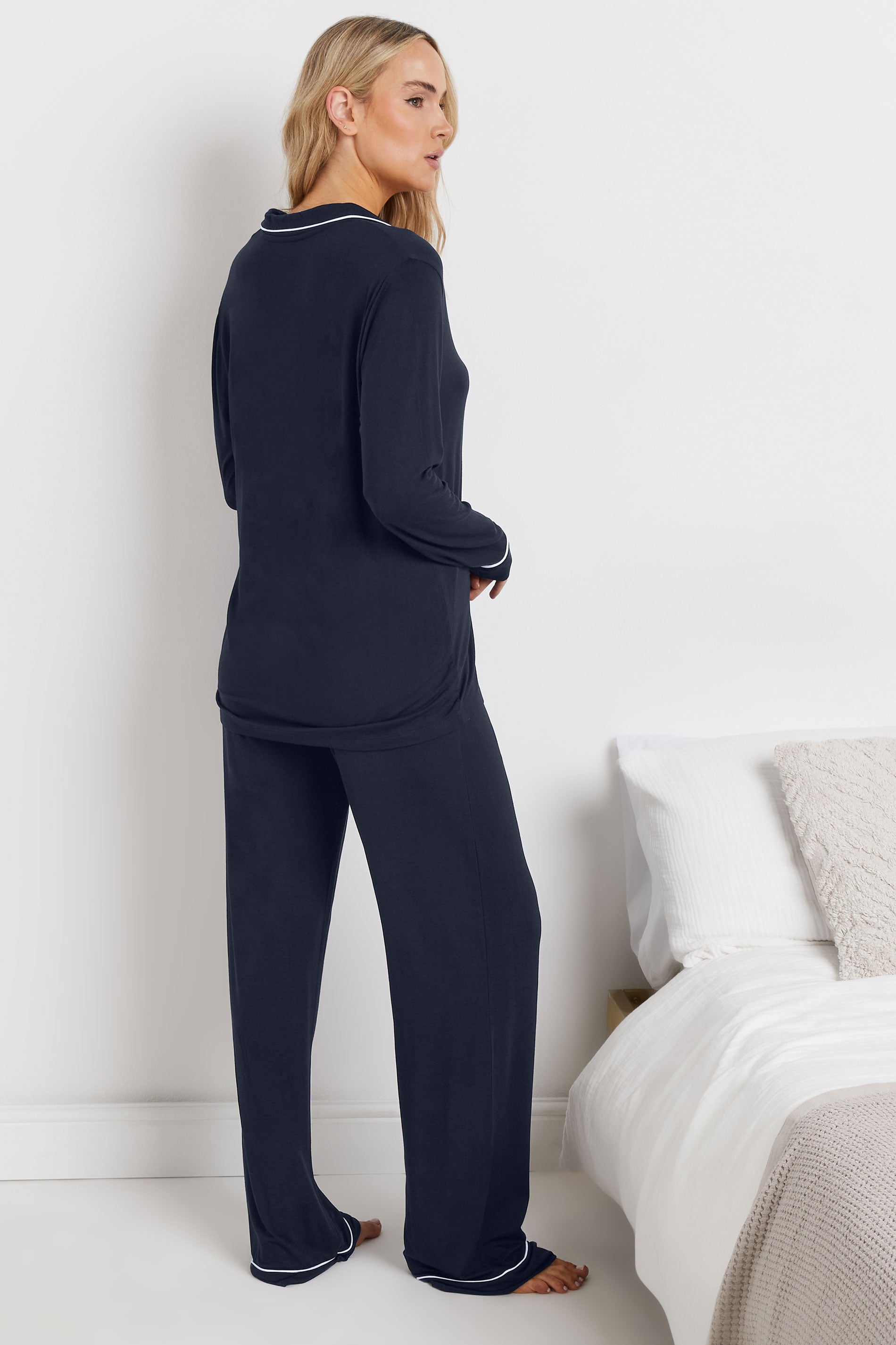  LTS Tall Navy Blue Piped Button Pyjama Set