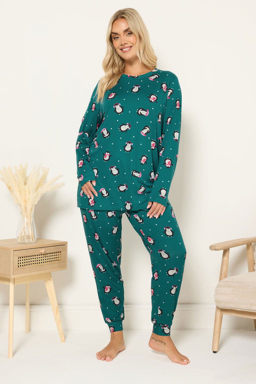  YOURS Curve Coffret Cadeau Pyjama Doux Au Toucher Bleu Sarcelle Pingouin