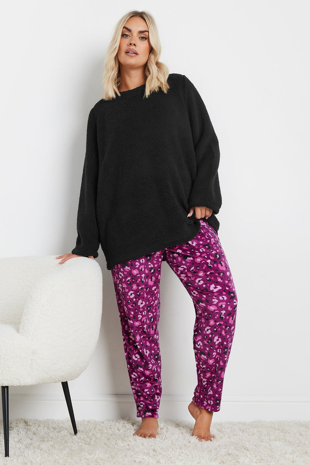  YOURS - Ensemble Loungewear Noir & Rose Design Léopard