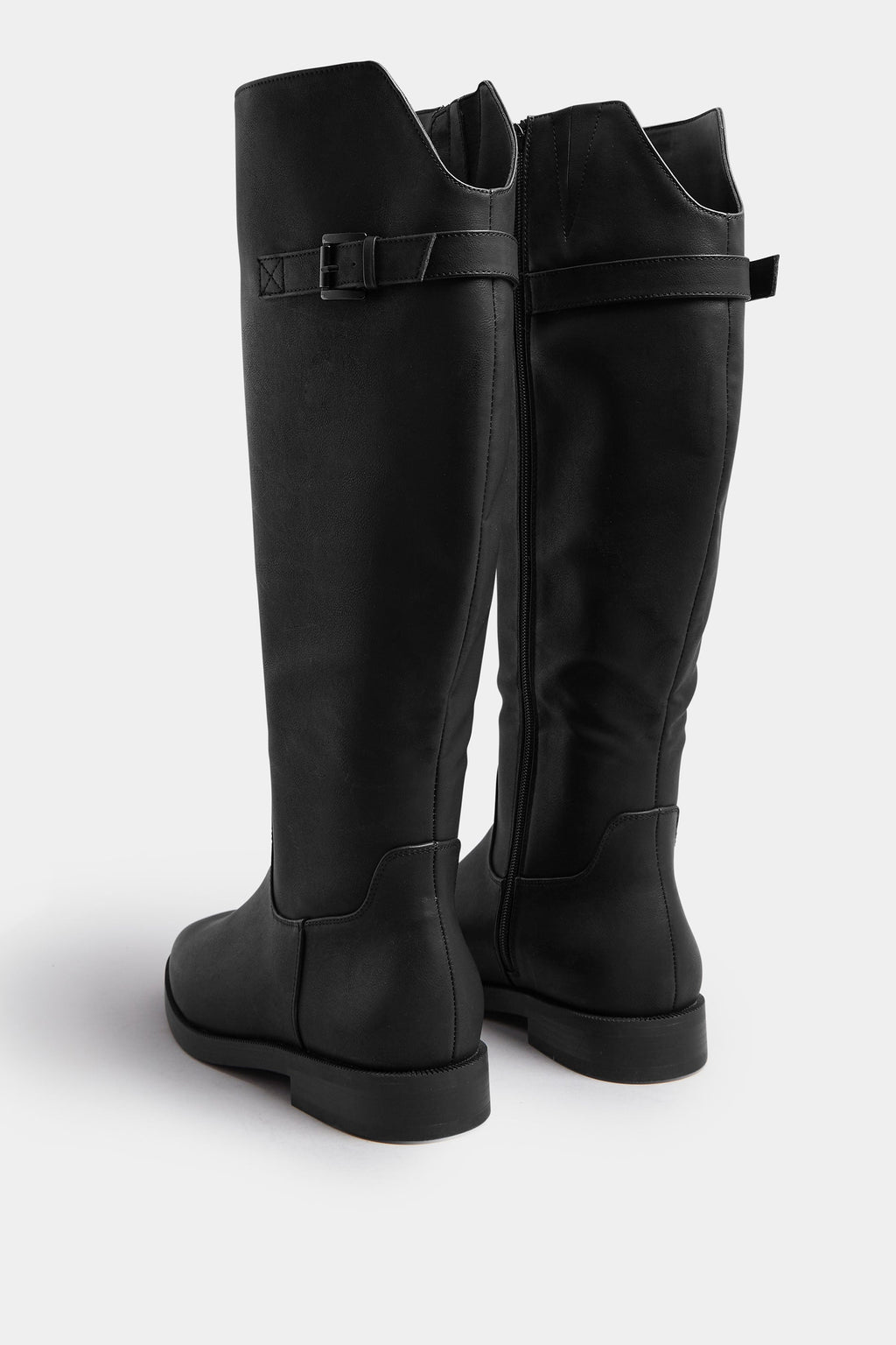  Bottes Hautes En Similicuir Noir Avec Boucle, Coupe Extra Large EEE