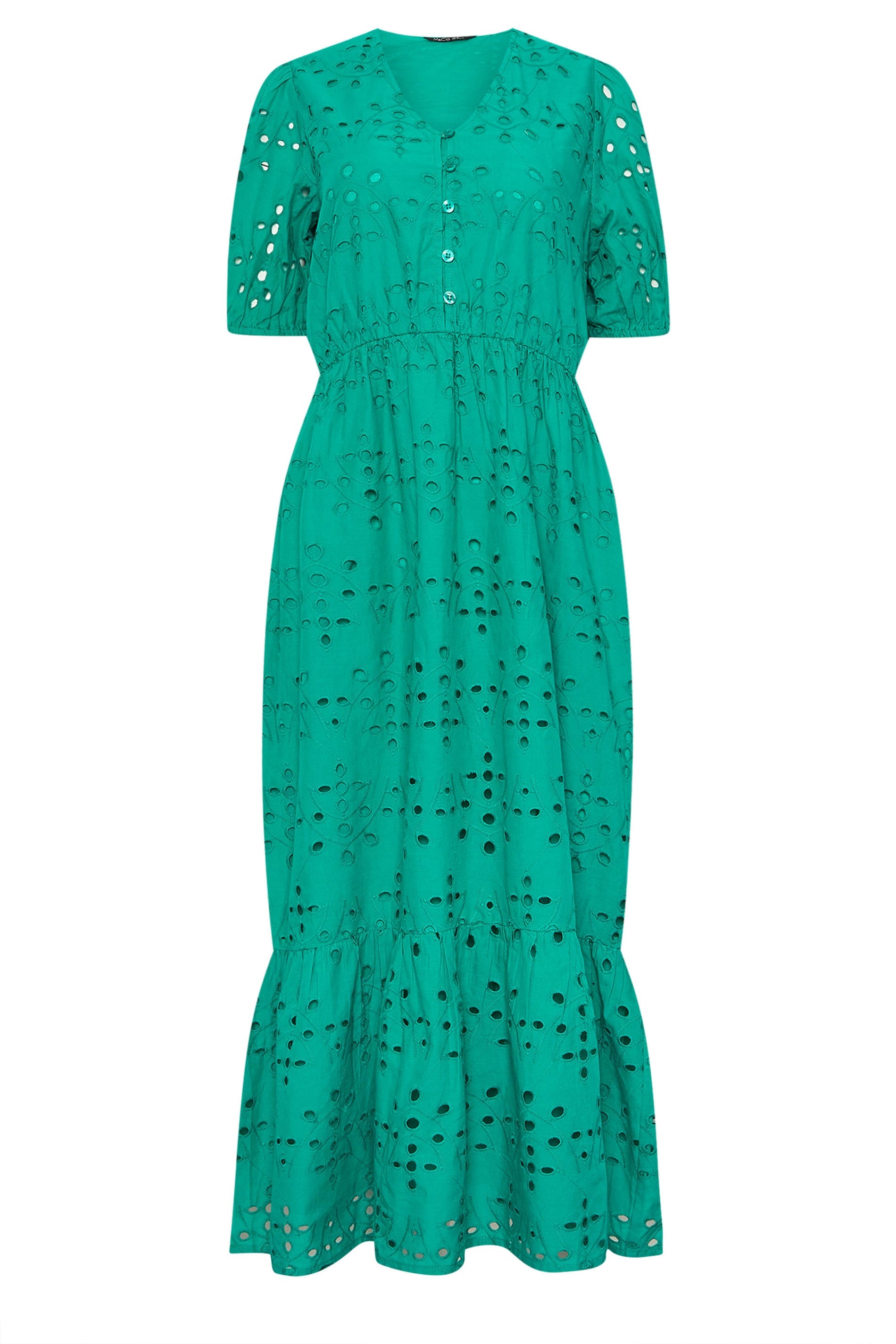  M&Co Green Cotton Broderie Tiered Dress