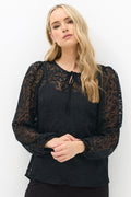  LTS Tall Black Animal Burnout Tie Blouse