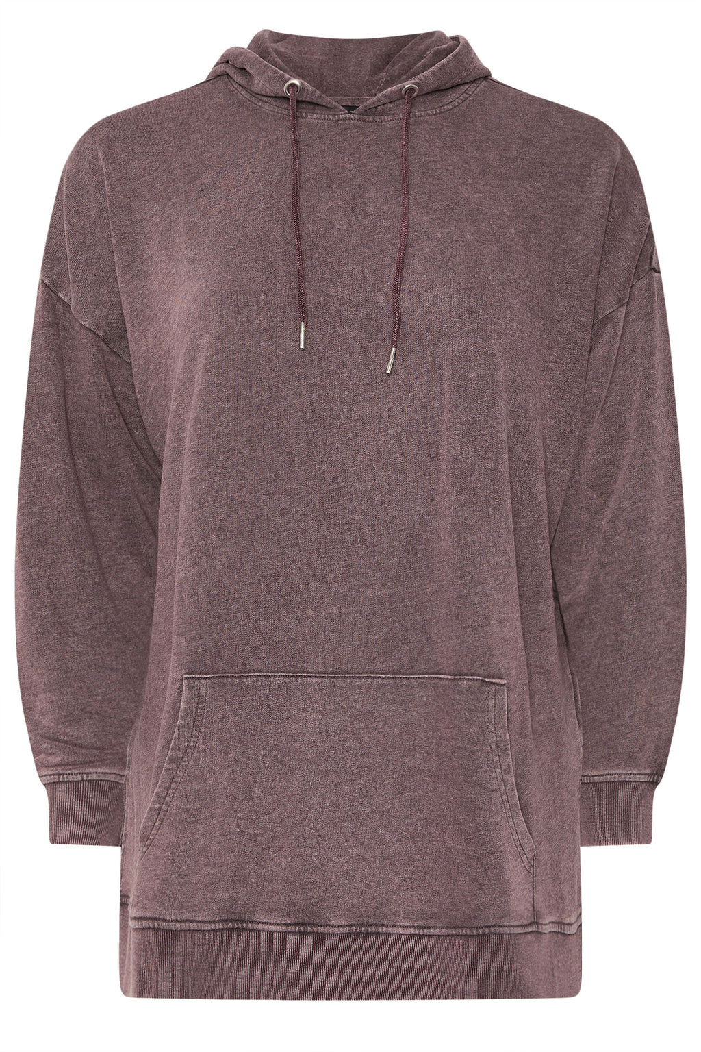  YOURS Curve Sweat à Capuche Délavé à L'acide Bordeaux Rouge